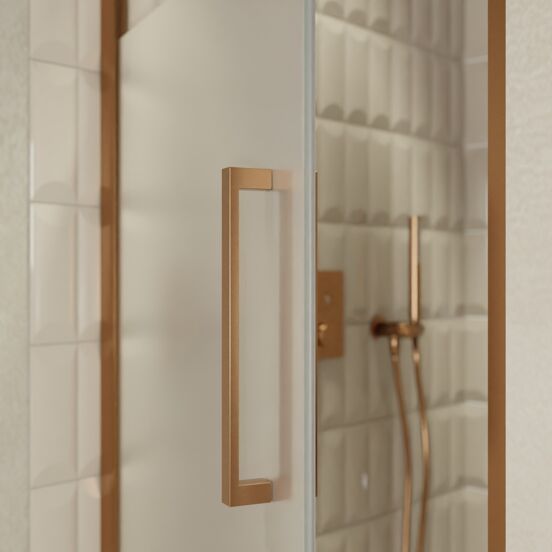 Balmani Senses Design douche draaideur links 90 cm x 210 cm Helder glas met matte strook, Brushed Rosegold profielen, met coating