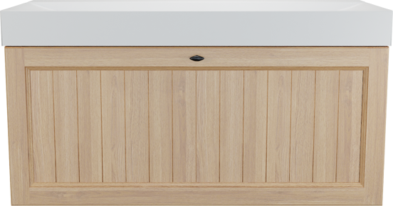 Balmani Lemon meuble salle de bains suspendu 120 x 55 cm, plaqué chêne naturel avec Wave plan simple pour 2 trous de robinet en blanc mat