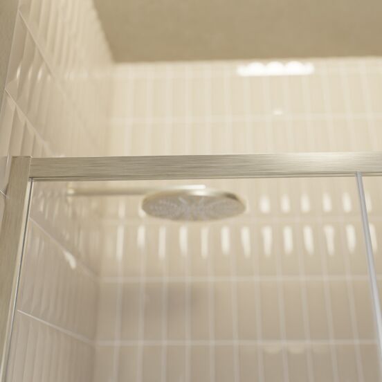 Balmani Senses Design douche schuifdeur links 120 cm x 210 cm Helder glas met matte strook glas, Brushed CoolMetal profielen