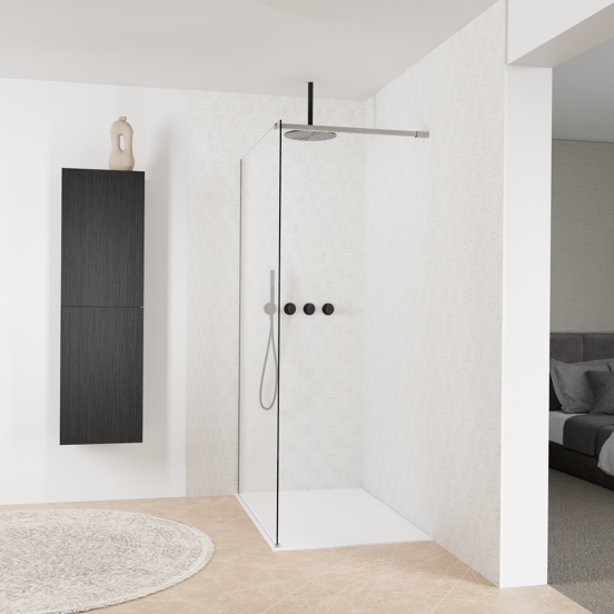 Balmani Modular douche à l'italienne: 120 x 200 cm, Verre extra transparent, avec coating, Profil Brushed Inox