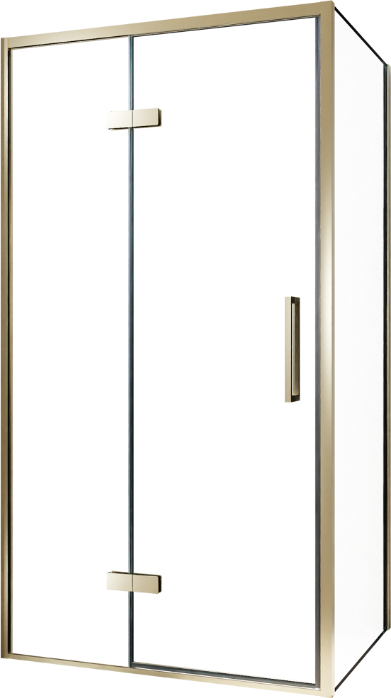 Balmani Senses Design douchehoek met linkse draaideur en vaste zijwand, 100 x 80 cm, Helder glas, Brushed Champagne Gold profielen, met coating