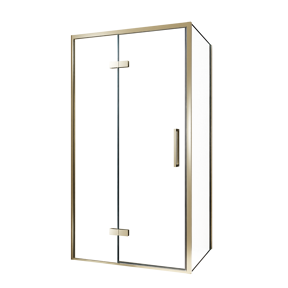 Balmani Senses Design douche en coin avec porte pivotante à gauche et paroi latérale fixe, 100 x 90 cm, Verre transparent, Profil Brushed Champagne Gold