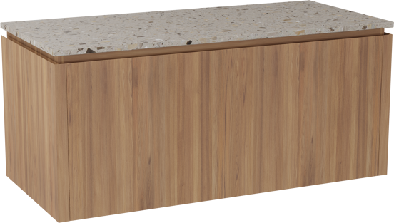 Balmani Eclips meuble salle de bains suspendu 120 x 55 cm Teck avec Stretto tablette simple ou double en Terrazzo greige