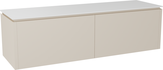Balmani Eclips meuble salle de bains suspendu 180 x 55 cm Sandbeige avec Stretto tablette simple ou double en Solid Surface blanc mat