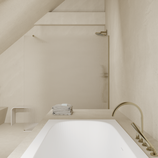 Balmani Modular inloopdouche: 160 x 200 cm, Ribs met coating, Brushed Champagne Gold profielen