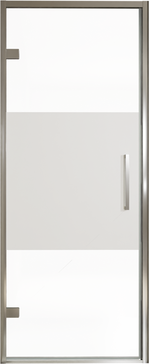 Balmani Senses Design Dusche Drehtür, Links, 90 cm x 210 cm, Klarglas mit mattiertem Streifen, Profil Chrom