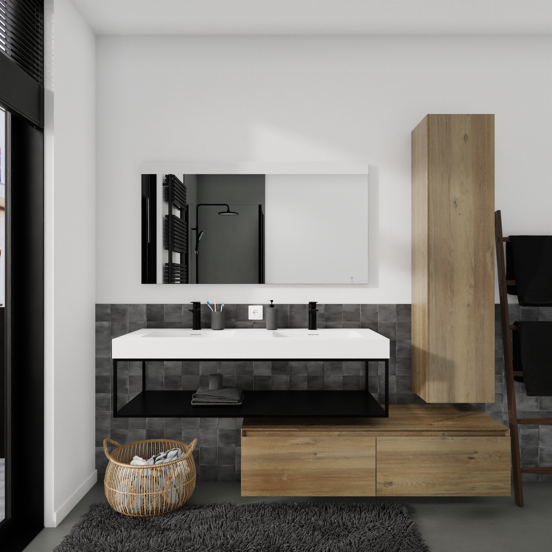 Storke Edge Modulo hängender Waschbeckenunterschrank: 130 x 48 cm, Eiche rustikal, 2 Schubladen