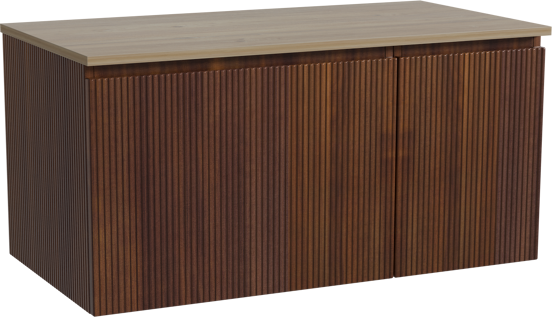 Storke Ribs zwevend badmeubel 100 x 52 cm notenhout met Panton enkel wastafelblad in melamine ruw eiken, Verticale symmetrische rechte ribbel