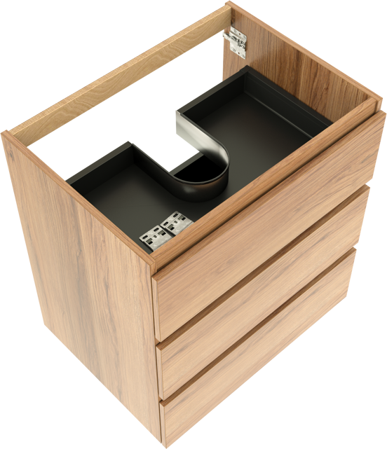 Balmani Lucida stehender Waschbeckenunterschrank: 75 x 55 cm, Teak, 3 Schubladen