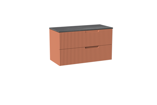 Linie Ribbo meuble salle de bains suspendu 100 x 46 cm cotto avec Lado tablette simple ou double en mélaminé ardoise gris, Nervure circulaire symétrique verticale