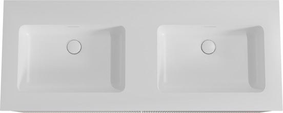 Storke Ribs meuble salle de bains suspendu 130 x 52 cm soie grise avec Mata double vasque en solid surface blanc mat, Nervure droite symétrique verticale