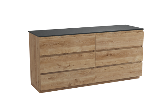 Balmani Lucida staand badkamermeubel 180 x 55 cm ruwe eik met Stretto enkel of dubbel tablet in graniet zwart