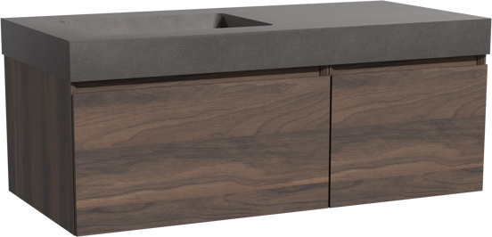 Storke Edge meuble salle de bains suspendu 110 x 52 cm noyer avec Scuro High vasque asymétrique gauche en quartz noir mat