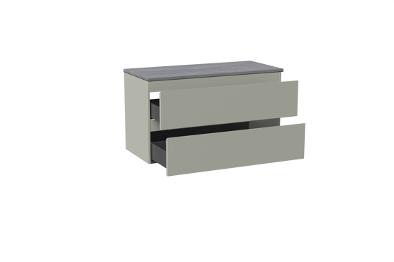 Linie Lado meuble salle de bains suspendu 100 x 46 cm greige avec Lado tablette simple ou double en mélaminé béton gris foncé