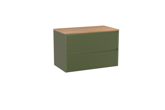 Storke Seda meuble salle de bains suspendu 95 x 52 cm vert olive avec Panton tablette simple en mélaminé chêne brut