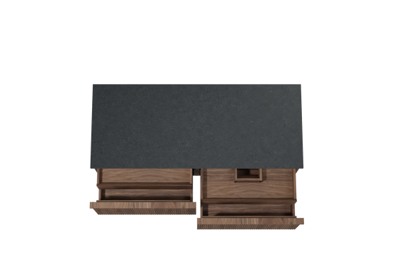 Balmani Forma hängendes Möbelstück Set: 135 x 55 cm, Amerikanischer Nussbaum, mit Stretto Einzel- oder Doppel Waschtischplatte, Granit, Schwarzes Granit, Vertikale symmetrische gerade Rippe