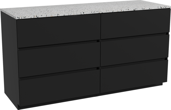 Storke Edge meuble salle de bains à poser 150 x 52 cm noir mat avec Tavola tablette simple ou double en blanc/noir mat terrazzo
