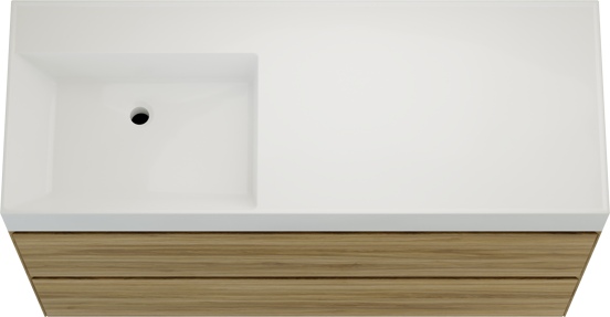 Balmani Mitra Compact meuble salle de bains suspendu 120 x 46 cm chêne brut avec Argila vasque asymétrique gauche en marbre composite blanc brillant