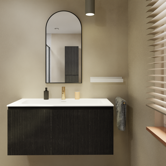 Storke Ribs zwevende wastafelonderkast 105 x 52 cm zwarte eik 2 lades