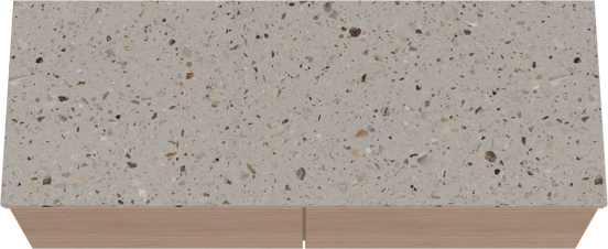 Balmani Forma hängendes Möbelstück Set: 150 x 55 cm, Naturbelassene Eiche, mit Stretto Einzel- oder Doppel Waschtischplatte, Terrazzo in Greige, Horizontale symmetrische gerade Rippe