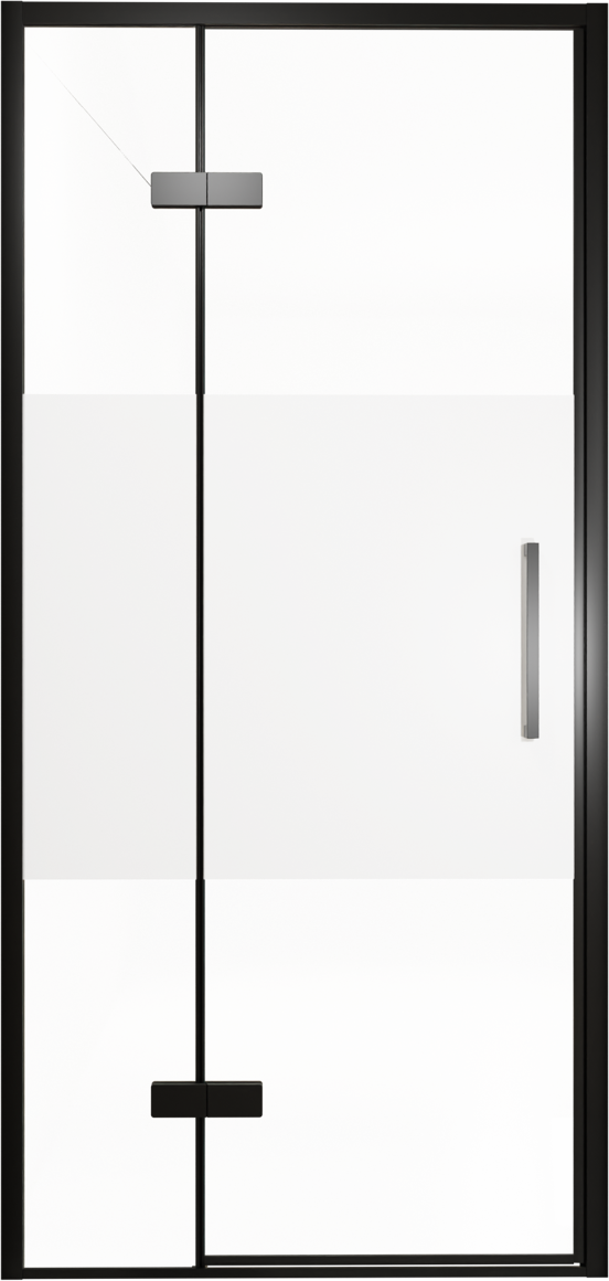 Balmani Senses Design douche draaideur links 100 cm x 210 cm Helder glas met matte strook, Zwarte profielen, met coating