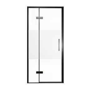 Balmani Senses Design douche draaideur links 100 cm x 210 cm Helder glas met matte strook, Zwarte profielen