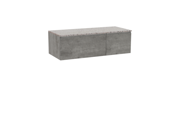 Storke Edge meuble salle de bains suspendu 120 x 52 cm béton gris foncé avec Tavola tablette simple ou double en blanc/noir mat terrazzo