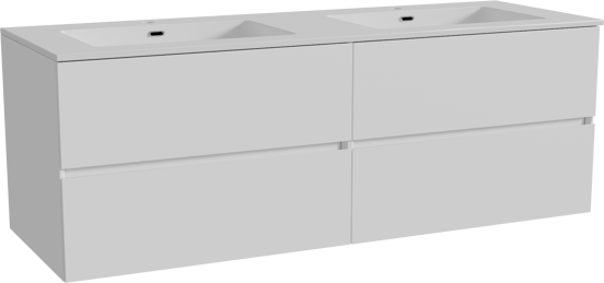 Storke Edge meuble salle de bains suspendu 150 x 52 cm blanc mat avec Diva double vasque en marbre composite blanc brillant