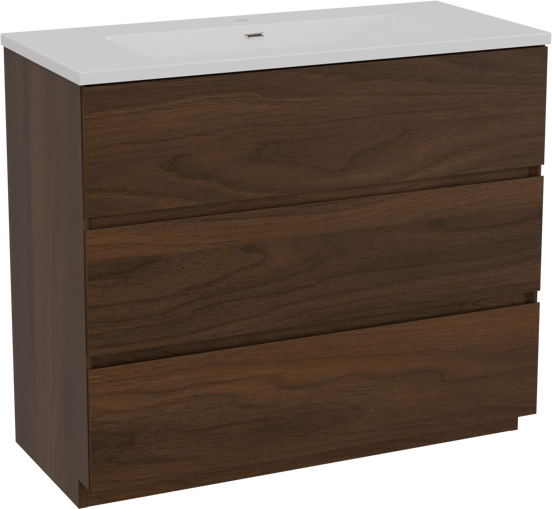 Storke Edge freistehendes Möbelstück Set: 100 x 46 cm, Nussbaum, mit Diva Einzelwaschtisch, Marmorkomposit Weiß glänzend