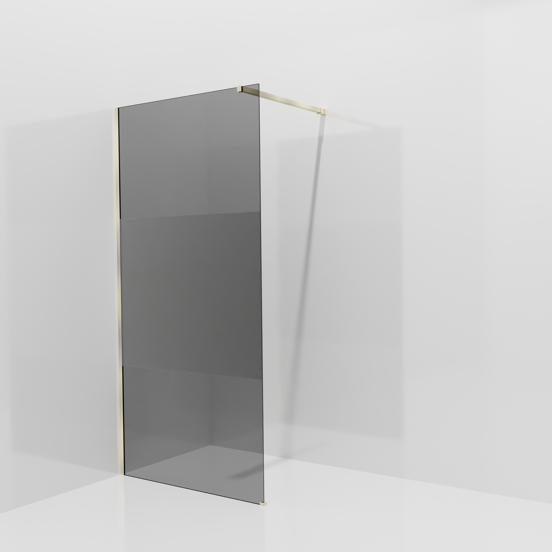 Balmani Modular inloopdouche: 100 x 200 cm, Rookglas met matte strook met coating, Brushed Champagne Gold profielen