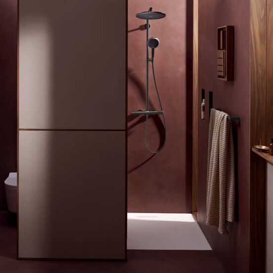 Hansgrohe Raindance Alive S Puro Showerpipe regendoucheset 300 1jet, Ecosmart met Ecostat element thermostaat Brushed Black Chrome