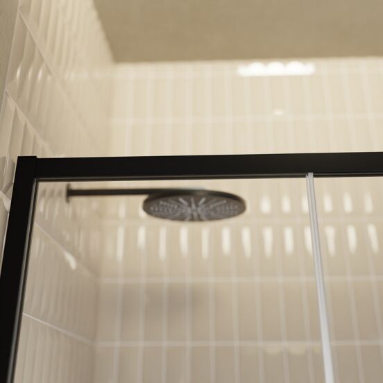 Balmani Senses Design Dusche Schiebetür, Rechts, 120 cm x 210 cm, Lined Glas, Profil Schwarz, inklusive Coating