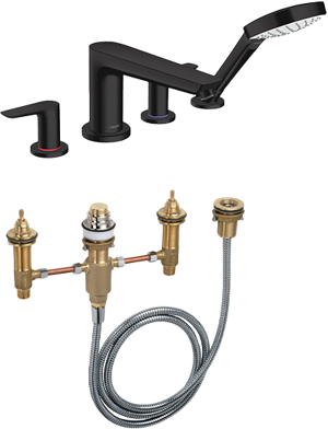 Hansgrohe Talis robinet baignoire sur gorge 4 trous avec douchette noir mat et élément d'encastrement