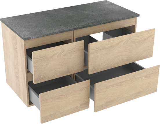 Linie Lado zwevend badmeubel 100 x 46 cm wit eiken met Lado enkel of dubbel wastafelblad in melamine grijze leisteen