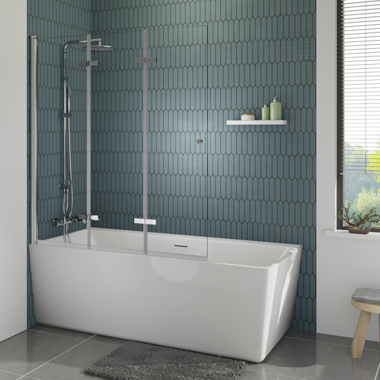 Luca Varess Kuresa driedelige opvouwbare badwand 140 cm helder glas glanzend chroom profiel