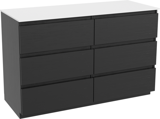 Balmani Lucida staand badkamermeubel 135 x 55 cm zwarte eik met Stretto enkel of dubbel tablet in solid surface mat wit