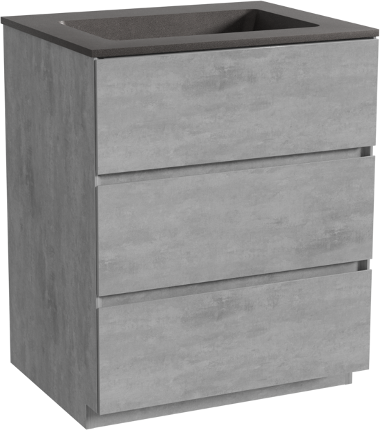 Storke Edge freistehendes Möbelstück Set: 65 x 52 cm, Beton dunkelgrau, mit Scuro Einzelwaschtisch, Quarz Schwarz matt
