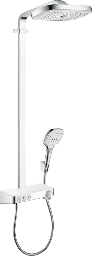 Hansgrohe Raindance Select E 300 colonne de douche de pluie tablette mitigeur thermostatique chrome et blanc brillant