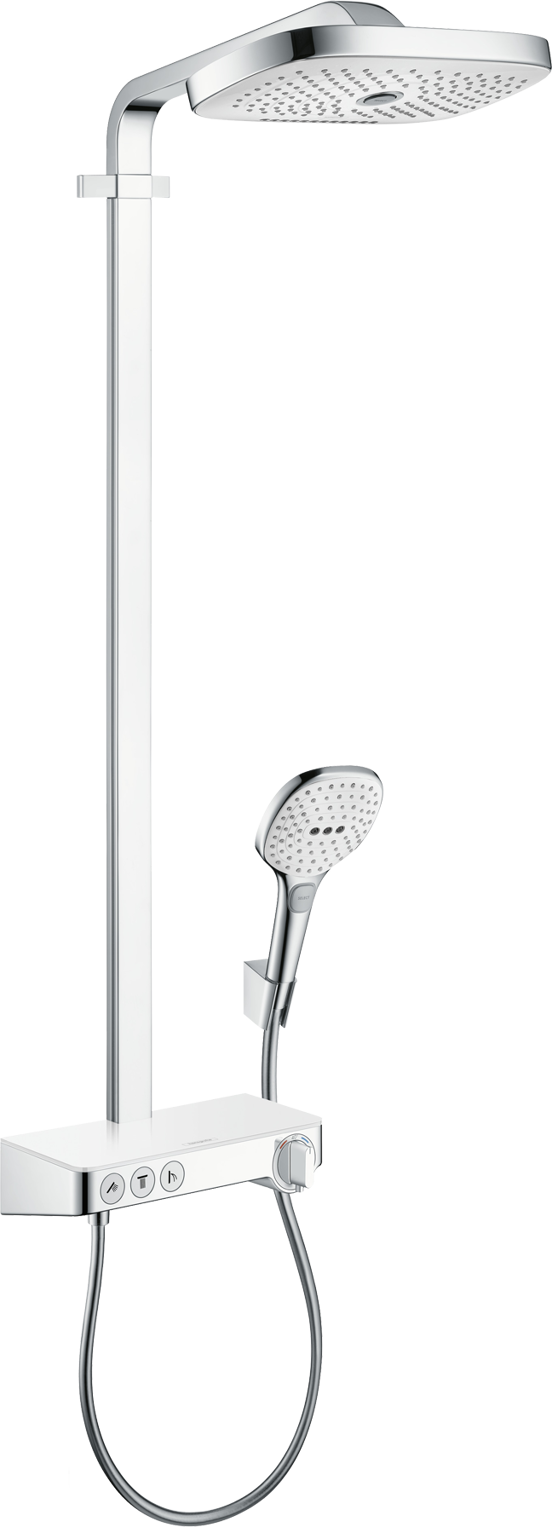 Hansgrohe Raindance Select E 300 colonne de douche de pluie tablette mitigeur thermostatique chrome et blanc brillant