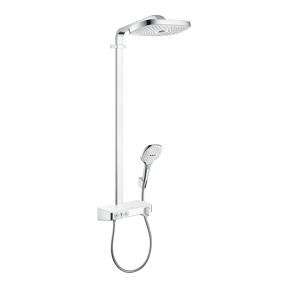 Hansgrohe Raindance Select E 300 colonne de douche de pluie tablette mitigeur thermostatique chrome et blanc brillant