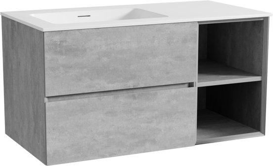 Storke Edge hängendes Möbelstück Set: 100 x 52 cm, Beton dunkelgrau, mit Mata Waschtisch links, Solid Surface Weiß matt