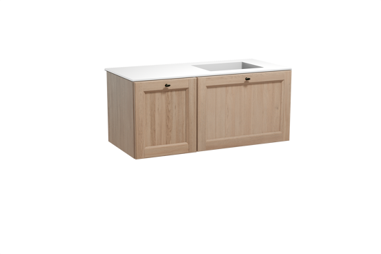 Balmani Lemon meuble salle de bains suspendu 120 x 55 cm chêne vieilli avec Tablo Stretto vasque asymétrique droite en solid surface blanc mat