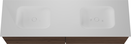 Balmani Forma hängendes Möbelstück Set: 180 x 55 cm, Amerikanischer Nussbaum, mit Tablo Arcato Doppelwaschtisch, Solid Surface, Weiß matt, Horizontale symmetrische gerade Rippe
