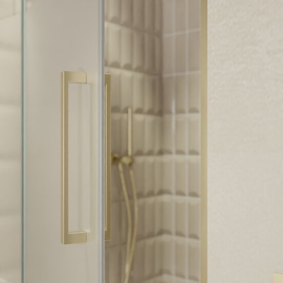 Balmani Senses Design douche draaideur links 100 cm x 210 cm Helder glas met matte strook, Brushed Champagne Gold profielen