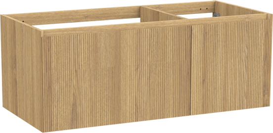 Balmani Fila hängender Waschbeckenunterschrank: 120 x 55 cm, asymmetrisch links, Eiche Natur, Furnierholz, 4 Schubladen