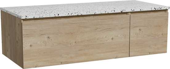 Storke Edge meuble salle de bains suspendu 120 x 52 cm chêne brut avec Tavola tablette simple ou double en blanc/noir mat terrazzo