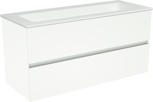 Storke Edge zwevend badkamermeubel 100 x 40 cm mat wit met Mata enkele wastafel voor 2 kraangaten in solid surface mat wit