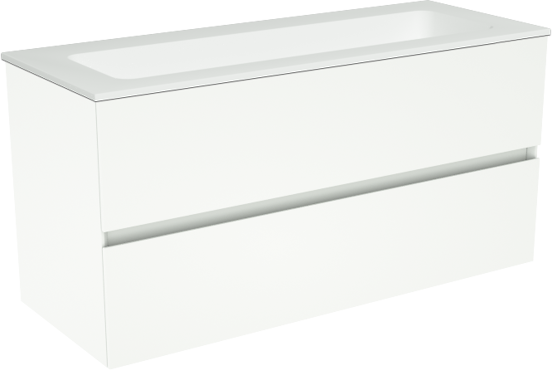 Storke Edge hängendes Möbelstück Set: 100 x 40 cm, Weiß matt, mit Mata Einzelwaschtisch für 2 Armaturenlöcher, Solid Surface Weiß matt