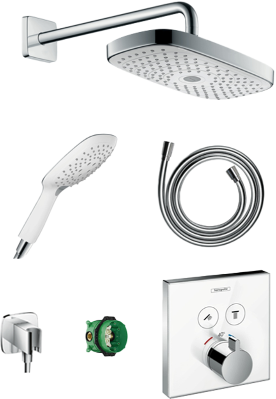 Hansgrohe Showerselect colonne de douche encastrée robinet thermostatique avec douche de tête ronde 30 cm blanc et chrome brillants