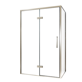 Balmani Senses Design douche d'angle avec porte pivotante à gauche et paroi latérale fixe, 120 x 80 cm, Verre transparent, Profil Brushed CoolMetal